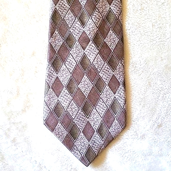 Pierre Cardin 100% Silk Geometric Necktie  Brown Green Designer Preppy Classic - Picture 2 of 11